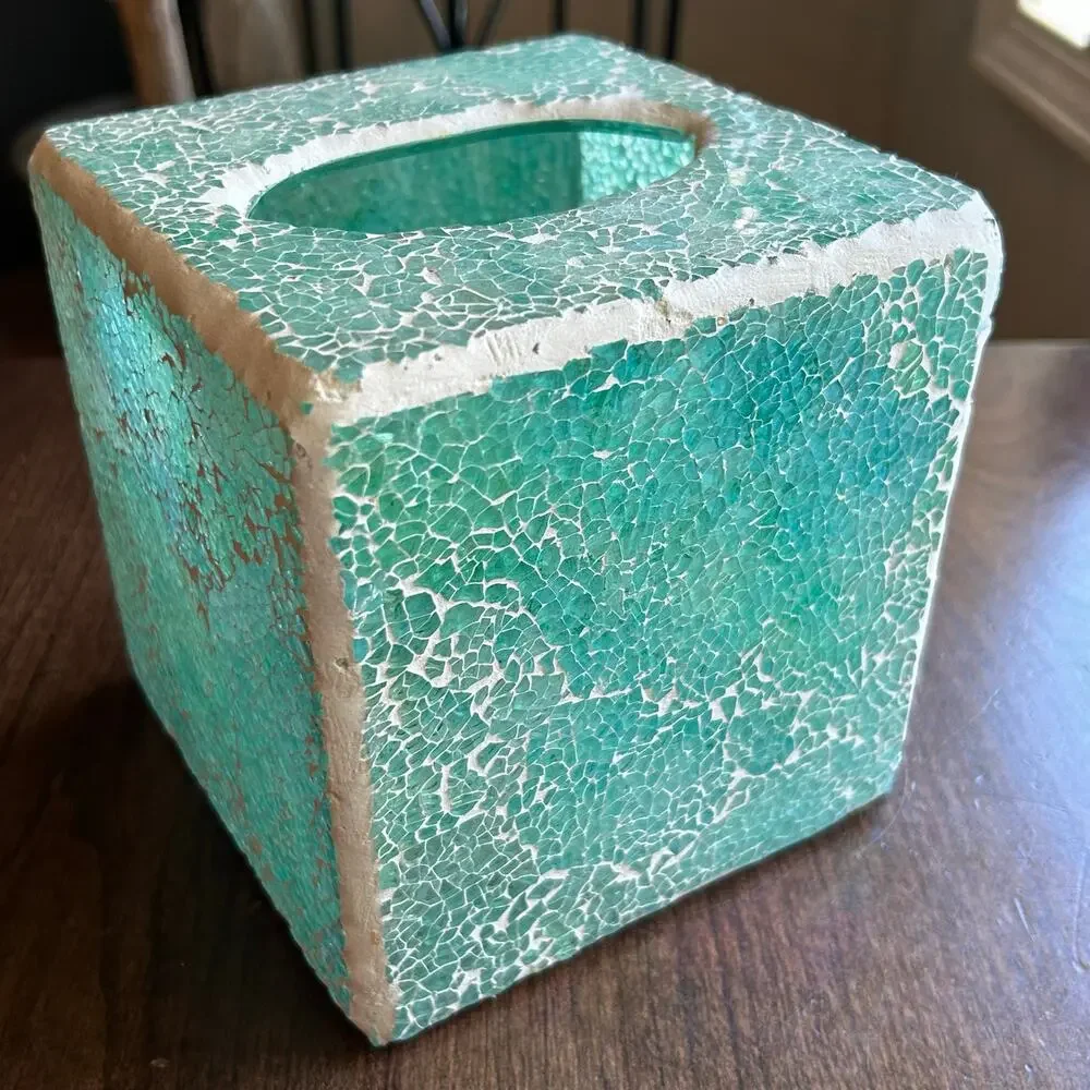 Mosaic Tissue Holder Cover Bathroom Accessory Square Box Glass aqua